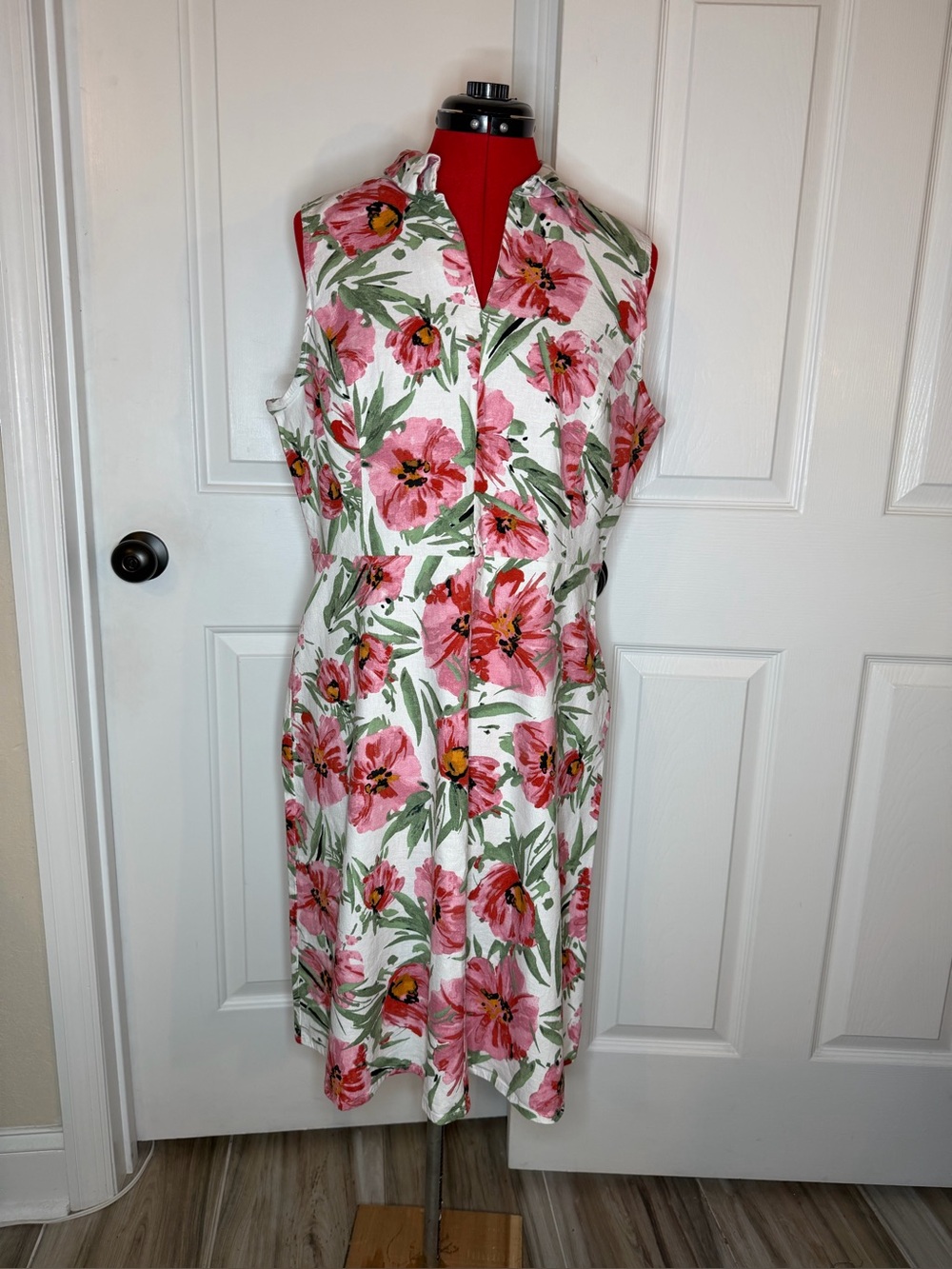 T Tahari Floral Sleeveless Linen Blend Dress Women size 14